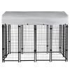 Dog Kennel with Roof Cover Heavy Duty Dog Crate for Medium and Large-sized Dogs, Black (Sandblasted)