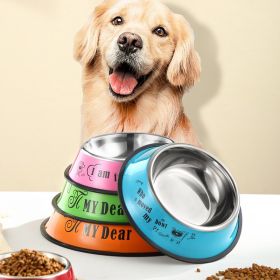 Stainless steel dog bowl; color anti-skid dog bowl; cat bowl (colour: 26cm, size: Orange cartoon)