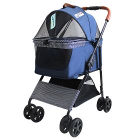 Portable Pet Stroller Cat Trolley, Dog Travel Cart Pram Shockproof Pet Detachable Strolling Cart, Puppy Pushchair Four-Wheeled (Color: Blue)