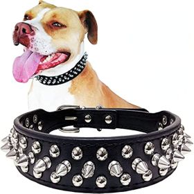 Adjustable Microfiber Leather Spiked Studded Dog Collar with a Squeak Ball Gift for Small Medium Large Pets Like Cats/Pit Bull/Bulldog/Pugs/Husky (Color: black, size: L(15"-18.5" / 38cm-47cm))