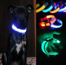 Pet Dog Nylon Safety Collar LED Light Puppy Necklace Dog Accessories (Color: Yellow)