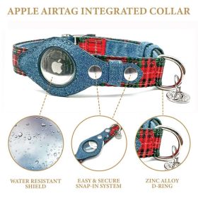 Apple Airtag Integrated Collar (Color: Red Plaid, size: large)