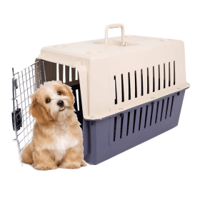 Plastic Cat & Dog Carrier Cage with Chrome Door Portable Pet Box Airline Approved, Medium, Blue/Red (SKU: KM0078)