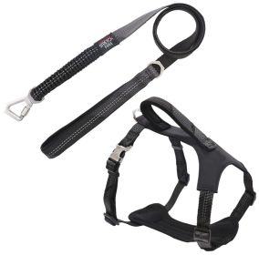 Pet Life 'Geo-prene' 2-in-1 Shock Absorbing Neoprene Padded Reflective Dog Leash and Harness (Color: black, size: large)