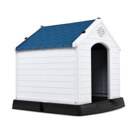 Indoor & Outdoor Waterproof Plastic Pet Puppy House (Color: White & Blue, size: 28''H)