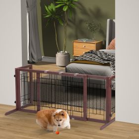 38"-71" Adjustable Wooden Pet Gate for Dogs, Indoor Freestanding Dog Fence for Doorways, Stairs, Deep Brown (Color: as Pic)