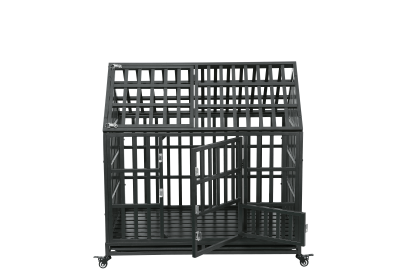 Heavy Duty Dog Cage pet Crate with Roof (Color: black)