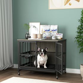 Modern Kennel Dogs room up to 60 LB, Dog crate furniture with Multi-Purpose Rremovable Ttray, Double-Door Dog House, lift Panel (Color: Antique Gray)