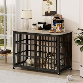 Furniture style dog crate wrought iron frame door with side openings, Grey, 43.3''W x 29.9''D x 33.5''H. (Color: as Pic)