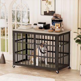 Furniture style dog crate wrought iron frame door with side openings, Grey, 38.4''W x 27.7''D x 30.2''H. (Color: as Pic)