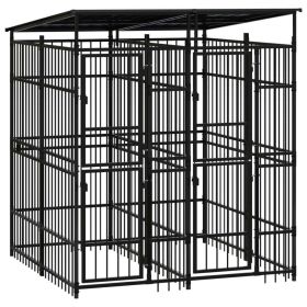 Outdoor Dog Kennel with Roof Steel 39.7 ft² (Color: black)